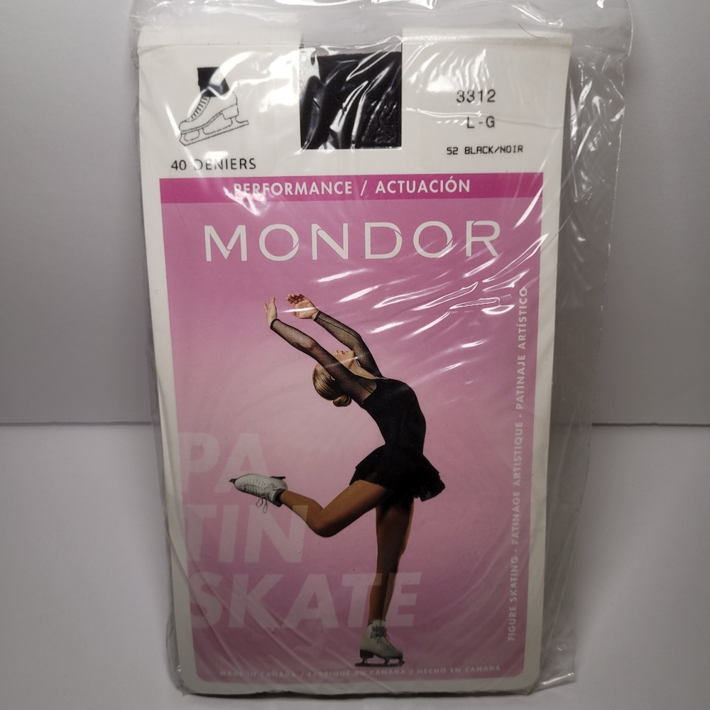 Mondor 3312 FOOTLESS BLACK Tights Womens Large Figure Skating Performance NEW